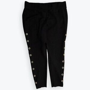 Kensie Black Jersey Knit Leggings Gold Grommets L